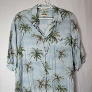 Vintage Campia Moda Shirt Mens XL Blue‎ Green Rayon Hawaiian Aloha Floral 90s